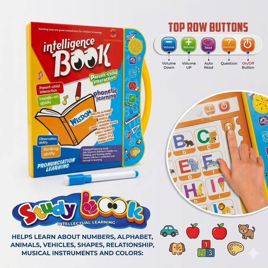 Interactive Kids Electronic Study Book - 10 Learning Themes with Sound & Music, Phonetic Learning Toy for Toddlers & Preschoolers